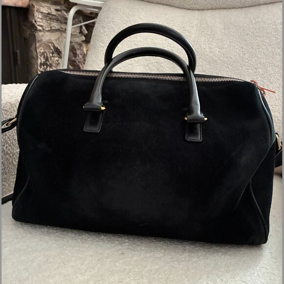 Saint Laurent Duffle 6 – Black Suede w/Leather Front Pocket & Trim - Picture 6 of 16